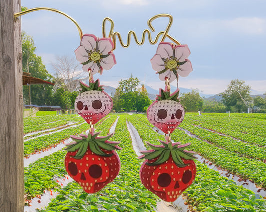 Strawberry Skull Earrings